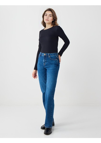 Mid Rodeo Normal Paça Yüksek Bel Denim Pantolon fiyatları