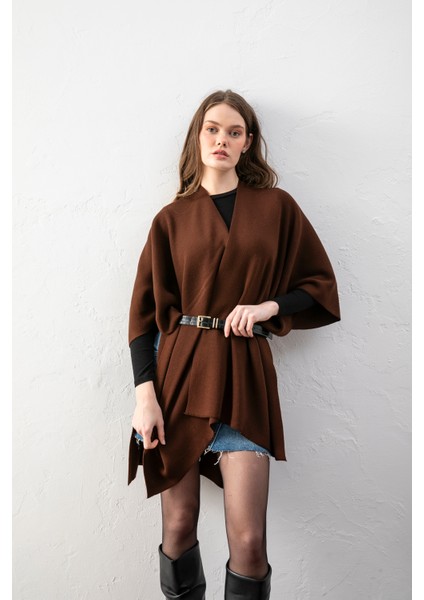 Kadın Kemerli Triko Panço / Pelerin – Şık ve Rahat Panço, Triko Panço