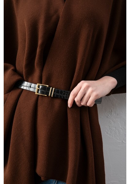 Kadın Kemerli Triko Panço / Pelerin – Şık ve Rahat Panço, Triko Panço