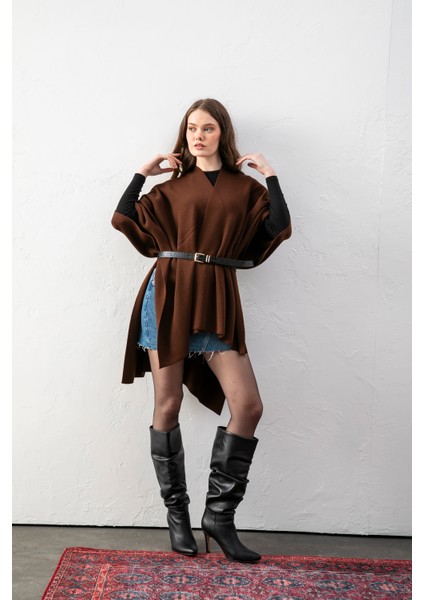 Kadın Kemerli Triko Panço / Pelerin – Şık ve Rahat Panço, Triko Panço