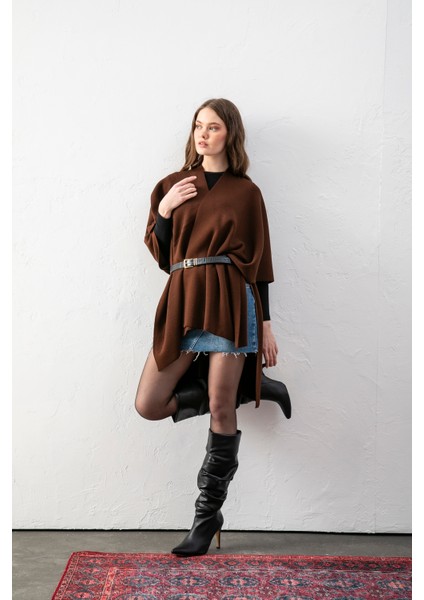 Kadın Kemerli Triko Panço / Pelerin – Şık ve Rahat Panço, Triko Panço