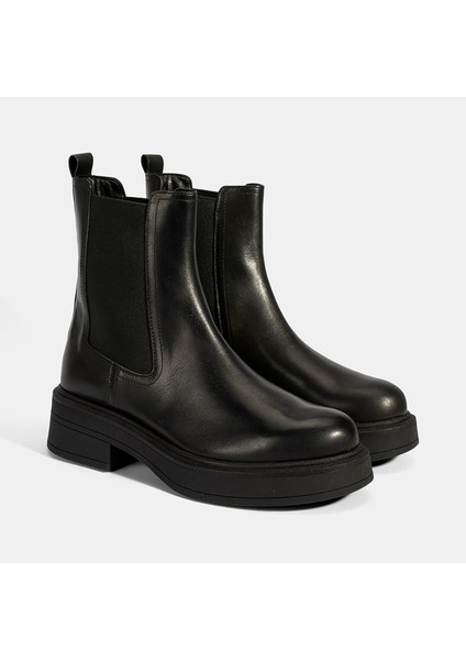 Kadın Siyah Lastikli Deri Chelsea Bot