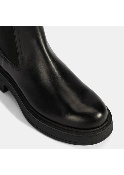 Kadın Siyah Lastikli Deri Chelsea Bot