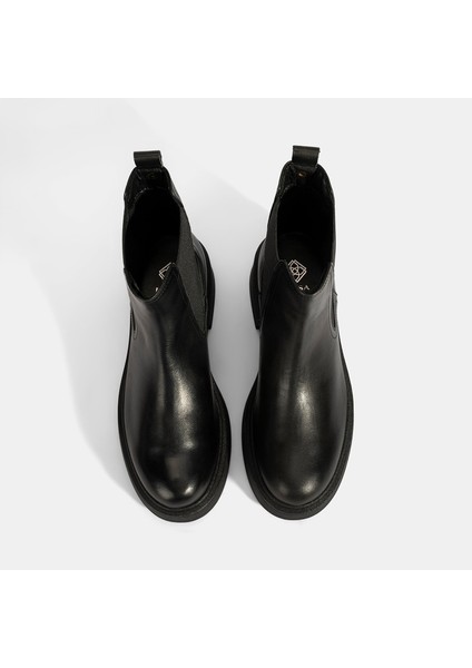 Kadın Siyah Lastikli Deri Chelsea Bot
