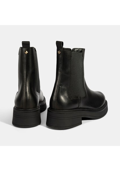 Kadın Siyah Lastikli Deri Chelsea Bot