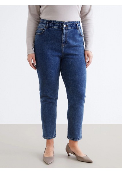 Lcwaıkıkı Classic Indigo Beli Lastikli Slim Mom Kadın Jean Pantolon fiyatları
