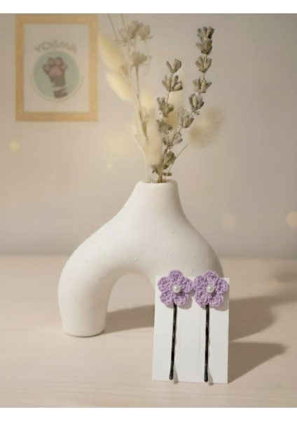 2 Adet El Yapımı Örgü Çiçekli Tel Toka