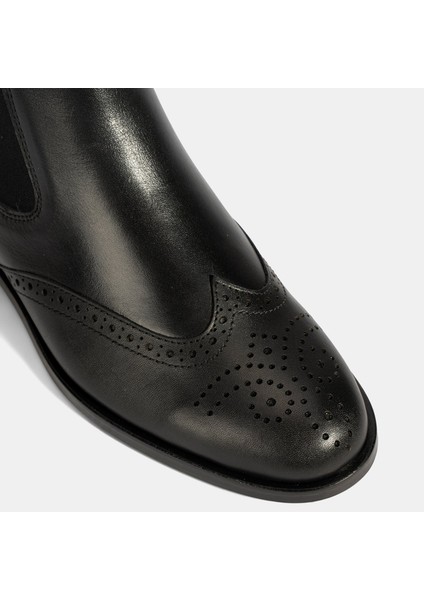 Kadın Mavi Astar Detaylı Siyah Chelsea Deri Bot