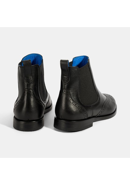 Kadın Mavi Astar Detaylı Siyah Chelsea Deri Bot
