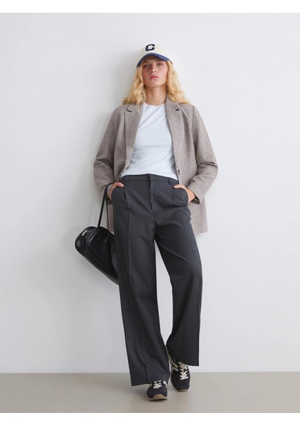 Xsıde Antrasit Geniş Paça Pileli Kadın Pantolon