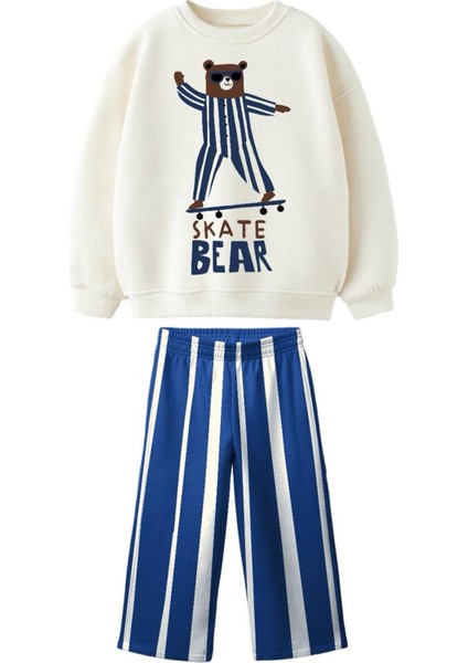 Erkek Çocuk Baskılı 3 Iplik Kumaş Kanvas Pantolonlu Pamuklu Alt Üst Takım