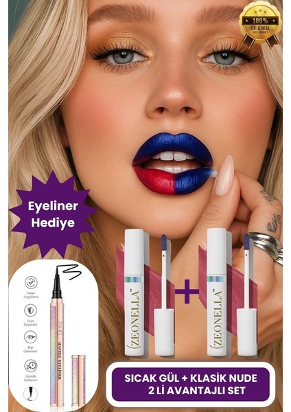 Soyulabilir Ruj Dudak Dövmesi 2 Li Set Sıcak Gül & Klasik Nude