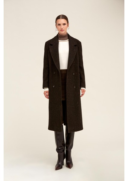 Saykı Woman Kahverengi Dinamik Fit Ceket Yaka Kaşe Yünlü Manto