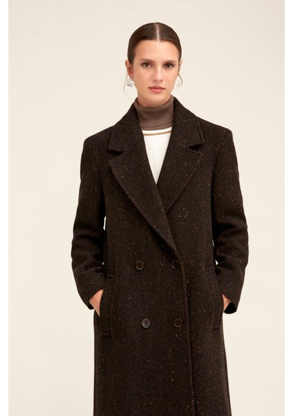 Saykı Woman Kahverengi Dinamik Fit Ceket Yaka Kaşe Yünlü Manto fiyatları
