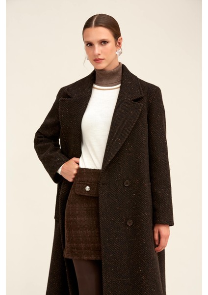 Saykı Woman Kahverengi Dinamik Fit Ceket Yaka Kaşe Yünlü Manto modelleri