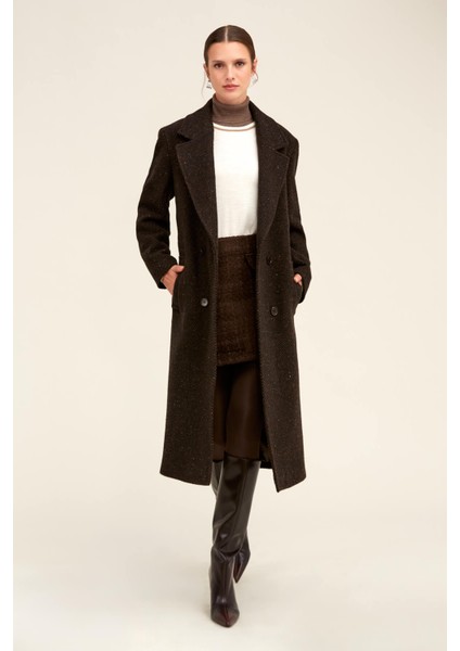 Saykı Woman Kahverengi Dinamik Fit Ceket Yaka Kaşe Yünlü Manto fırsatları
