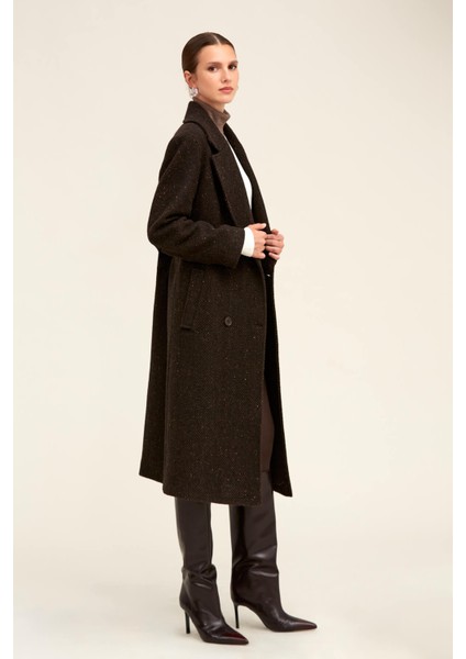 Saykı Woman Kahverengi Dinamik Fit Ceket Yaka Kaşe Yünlü Manto indirimleri