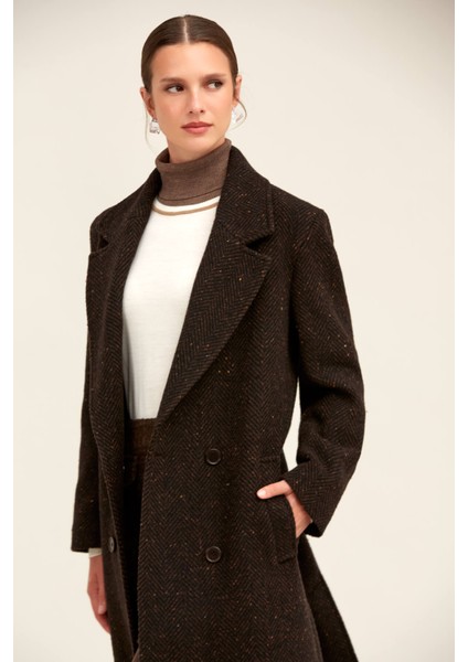 Saykı Woman Kahverengi Dinamik Fit Ceket Yaka Kaşe Yünlü Manto