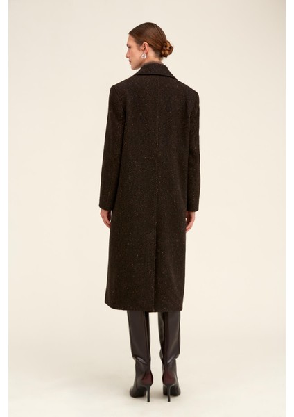 Saykı Woman Kahverengi Dinamik Fit Ceket Yaka Kaşe Yünlü Manto