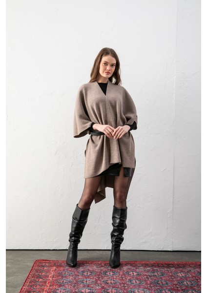 Kadın Kemerli Triko Panço / Pelerin – Şık ve Rahat Panço, Triko Panço