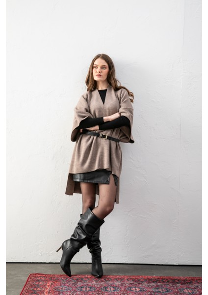 Kadın Kemerli Triko Panço / Pelerin – Şık ve Rahat Panço, Triko Panço