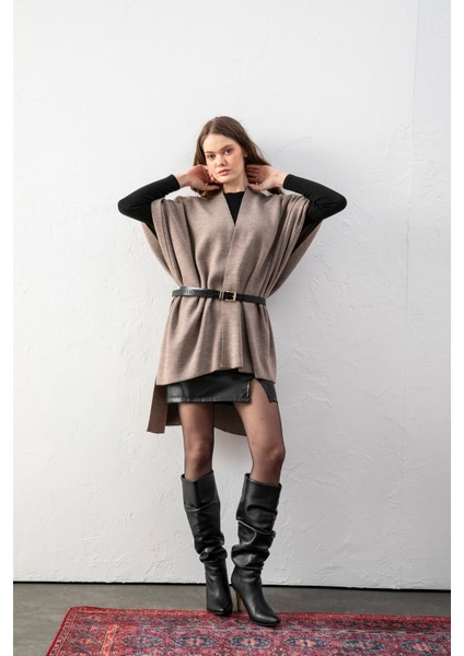 Kadın Kemerli Triko Panço / Pelerin – Şık ve Rahat Panço, Triko Panço