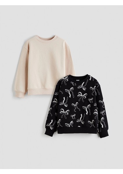 Lcw Kids Bej Bisiklet Yaka Kız Çocuk Sweatshirt 2'li