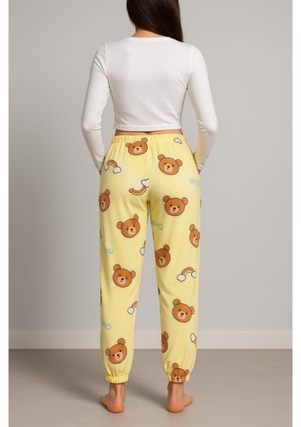 Kadın Cepli Paça Lastikli Kadife Tek Alt Sarı fiyatları