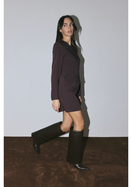 Çizme 2311 - Sivri Burun Tozluk Detaylı Acı Kahve Kadın Çizme