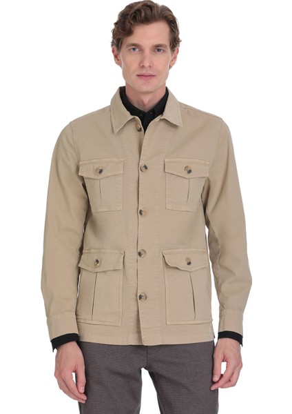 Bej Slim Fit Bebe Yaka Baharlık Mont