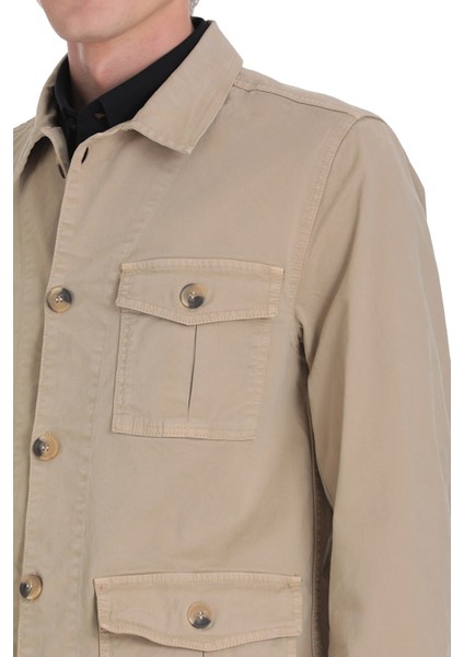 Bej Slim Fit Bebe Yaka Baharlık Mont