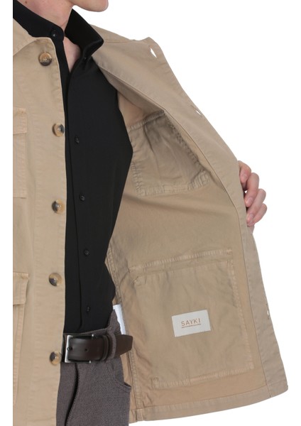 Bej Slim Fit Bebe Yaka Baharlık Mont