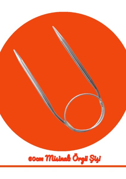 Çelik Telli Misinalı 60 cm Örgü Şişi Orta Boy Misina