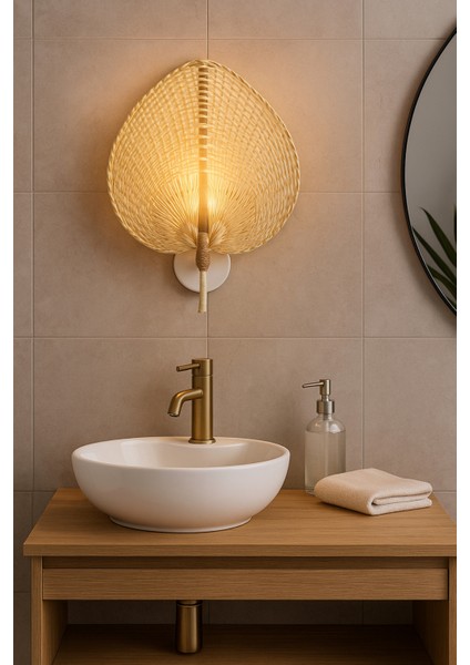 Bohem Doğal Bambu Duvar Apliği, El Yapımı, E27 Uyumlu, Salon/koridor/yatak Odası, 30X38 cm