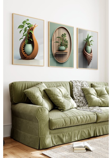 🌿 Modern Bitki Vazoları Temalı 3’lü Çerçeveli Tablo Seti🌿 CRV1094 23 x 32 fiyatları