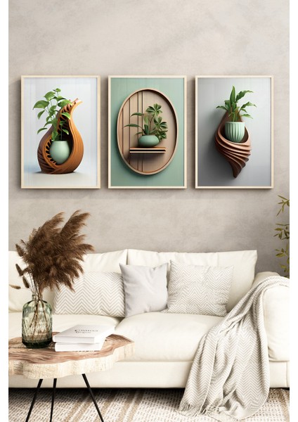🌿 Modern Bitki Vazoları Temalı 3’lü Çerçeveli Tablo Seti🌿 CRV1094 23 x 32 indirimleri