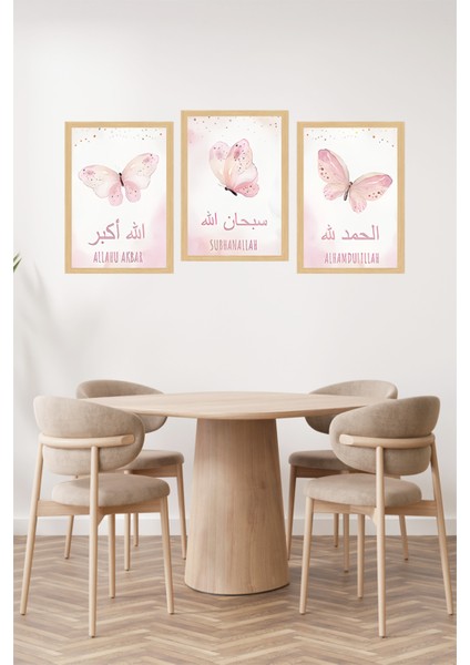 🌸 Kelebek Temalı Dini 3’lü Çerçeve Görünümlü Tablo Seti 🌟 CRVS1078 13 x 17 fiyatları