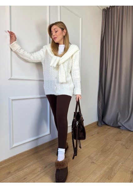 Ekru Atkılı Saç Örgüsü Hırka modelleri