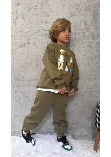 Erkek Çocuk Şardonlu Baskılı 3 Iplik Kumaş Altüst Takım modelleri