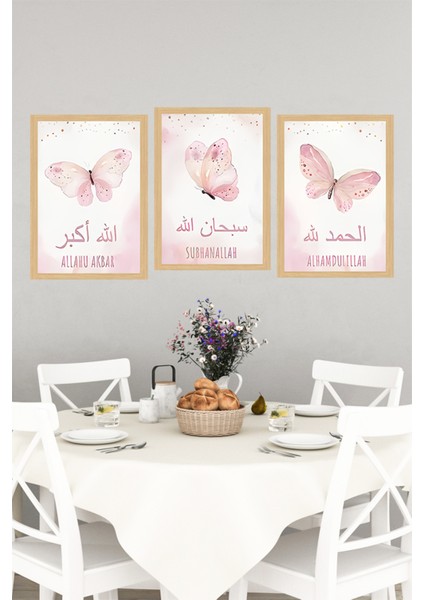 🌸 Kelebek Temalı Dini 3’lü Çerçeve Görünümlü Tablo Seti 🌟 CRVS1078 13 x 17 indirimleri