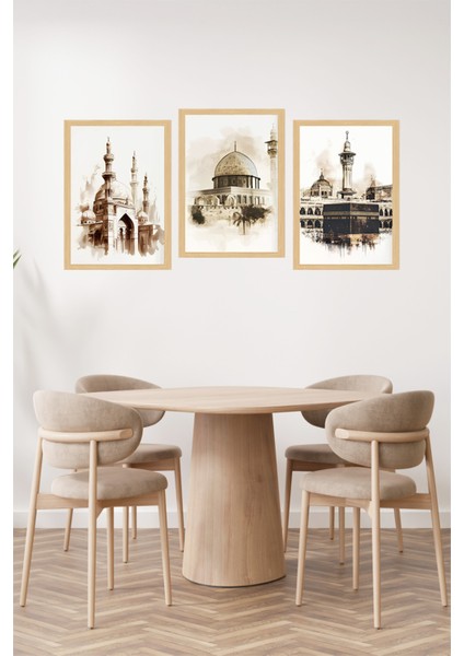 🕋 Islami Mabetler Temalı 3'lü Çerçeve Görünümlü Tablo Seti 🌟 CRVS1079 13 x 17 fiyatları
