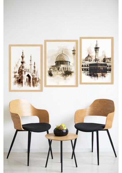 🕋 Islami Mabetler Temalı 3'lü Çerçeve Görünümlü Tablo Seti 🌟 CRVS1079 13 x 17 modelleri