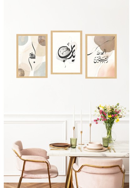 🌙 Minimal Arapça Hat Yazılı 3’lü Modern Çerçeve Görünümlü Tablo Seti 🌟 CRVS1088 13 x 17 fırsatları