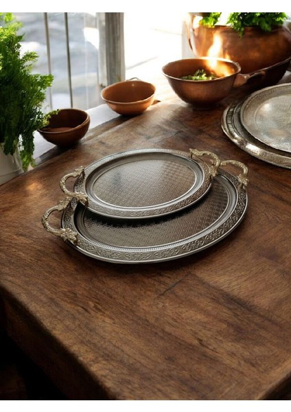 2’li Metal Servis Tepsi Seti 42X28 cm & 49X34 cm – Şık, Solmaz, Kararmaz, Dayanıklı Sunum Tepsisi