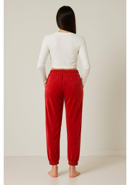 Kadın Cepli Paça Lastikli Kadife Tek Alt Kırmızı fiyatları