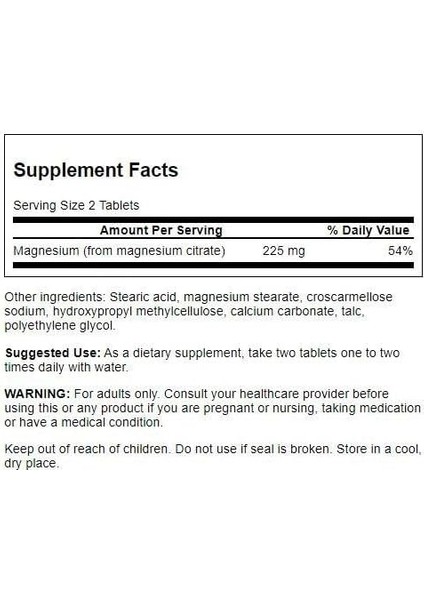 Magnesium (Magnezyum) Citrate Bone Health- Super Strength 112.5 Mg 240 Tabs fiyatları