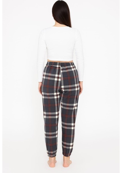 Kadın Ekose Desenli Cepli Paça Lastikli Kadife Tek Alt Füme fiyatları