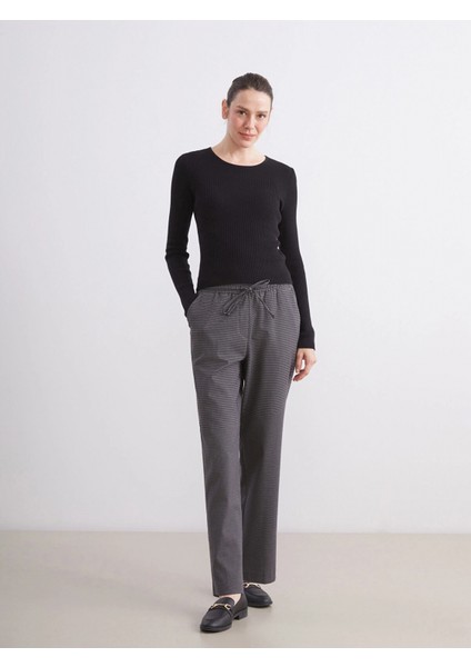 Lcw Grace Antrasit Beli Lastikli Desenli Kadın Pantolon