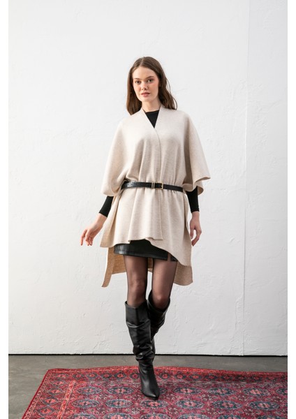 Kadın Kemerli Triko Panço / Pelerin – Şık ve Rahat Panço, Triko Panço