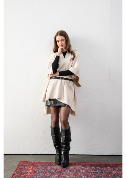 Kadın Kemerli Triko Panço / Pelerin – Şık ve Rahat Panço, Triko Panço